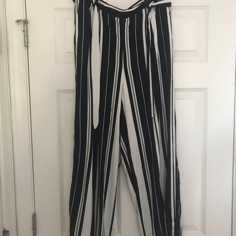 Black and white striped pants wide leg